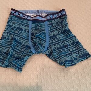 Jockey Men's Blue and Black Striped Boxer Briefs.  E